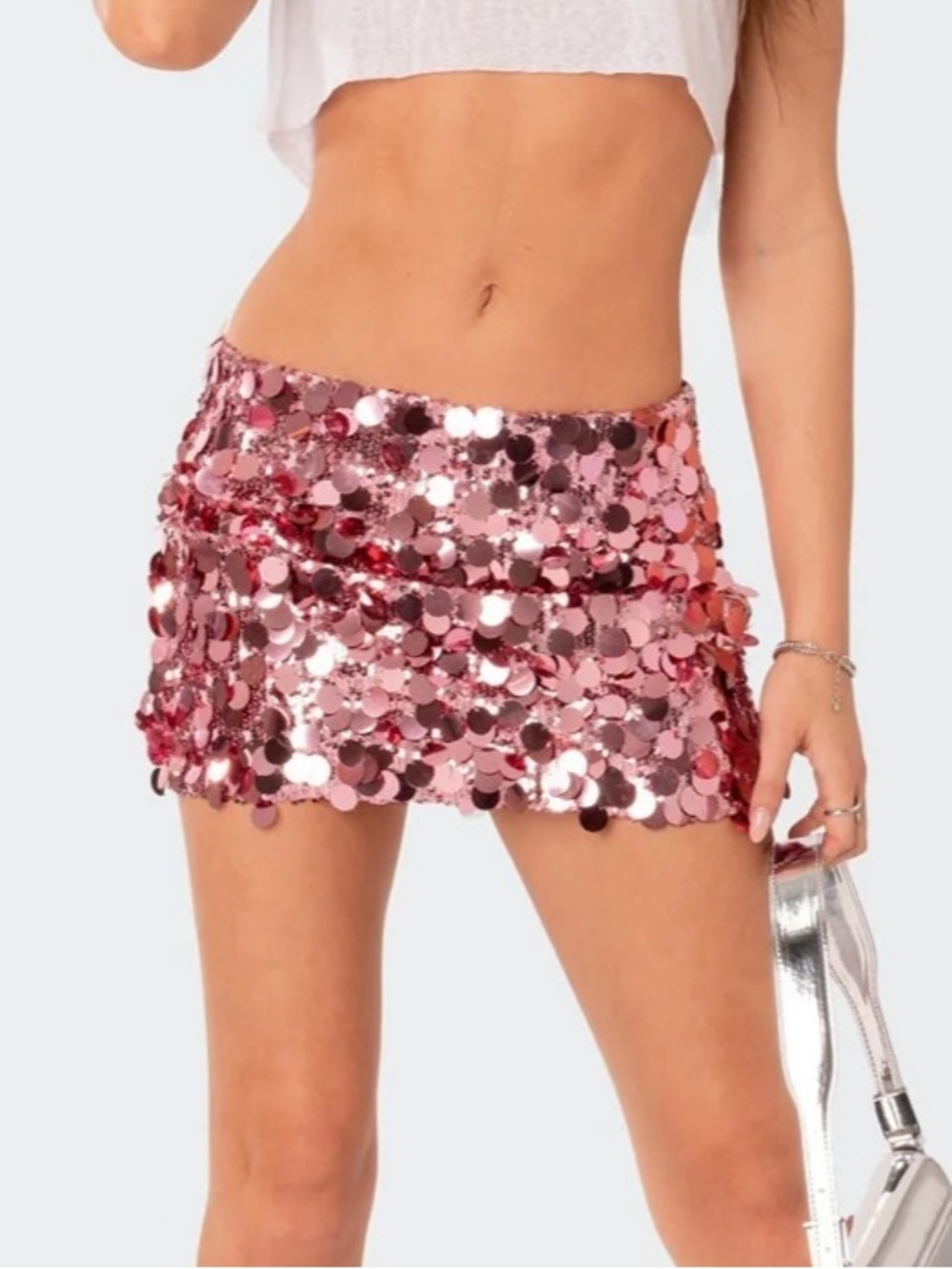 Edikted Rose Pink Sequin Mini Skirt